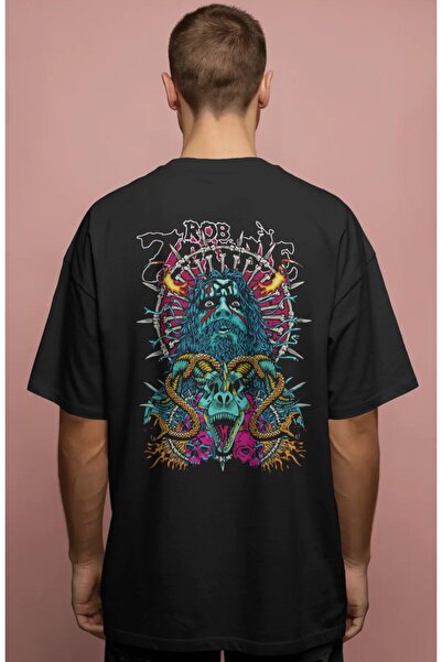 SEVBANO Tricou premium supradimensionat unisex cu imprimeu Rob Zombie Rock Me...