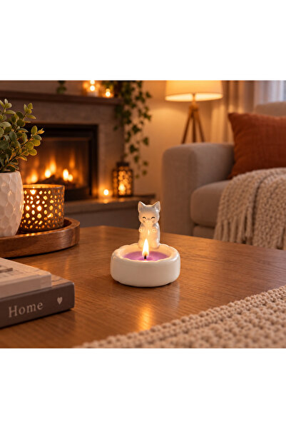 Isınan kedi mumluk tealight dekoratif hediyelik üşüyen kedi