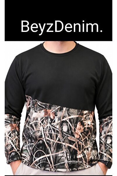 BeyzDenim Φούτερ με μαύρο μοτίβο δάσους, διπλής όψης, καμουφλάζ για κυνήγι, π...