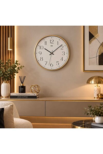 Klik İnce Çerçeve Gold Duvar Saati 30 cm Sessiz