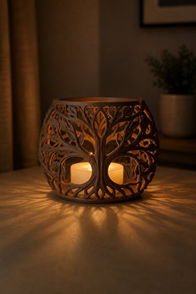 Hayat Ağacı Tasarımlı Dekoratif Tealight Mumluk Sıcak Ambiyans Masa ve Ev Dekoru