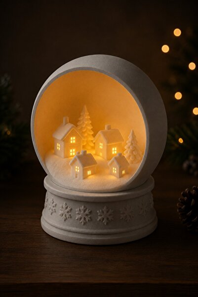 Yılbaşı Temalı Dekoratif Kar Küresi Tealight Mumluk Kış Manzarası Sıcak Ambiyans Dekoru