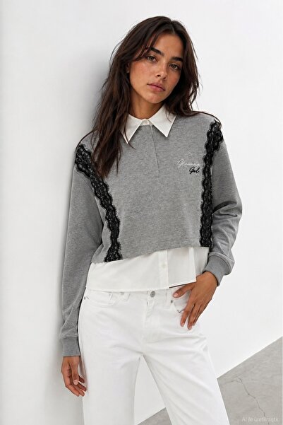 Quzu Dantel Detaylı Sweatshirt