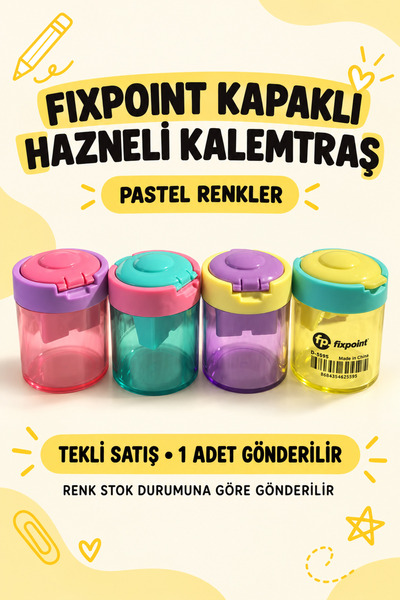 FixPoint Kapaklı Hazneli Kalemtıraş Tekli Pastel Renkli