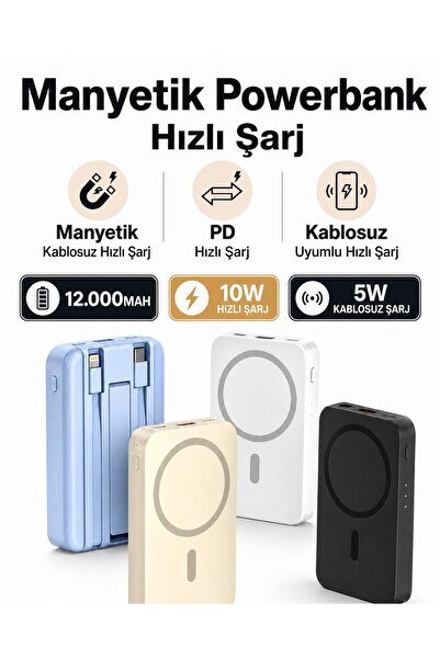 ATLT ATLANTİS 12.000mAH 5W MIKNATISLI POWERBANK MİCRO TYPE-C ŞARJLI HIZLI ŞAR...