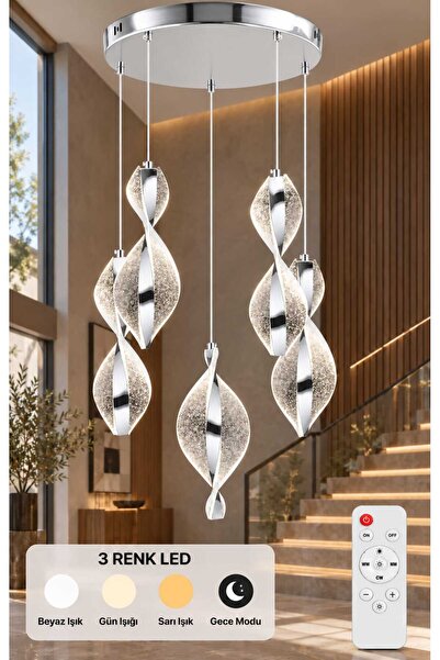 tavion lighting venüs 5li avize 3 renk led ısıklı kumandalı salon oturma odas...
