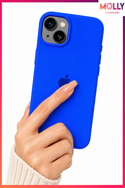 Molly iPhone 15 İçin Saks Mavisi Lansman İçi Kadife Mat Silikon Kılıf
