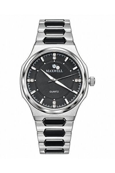 Maxwell Quartz Watch with Black Dial and Silver-Black Bracelet