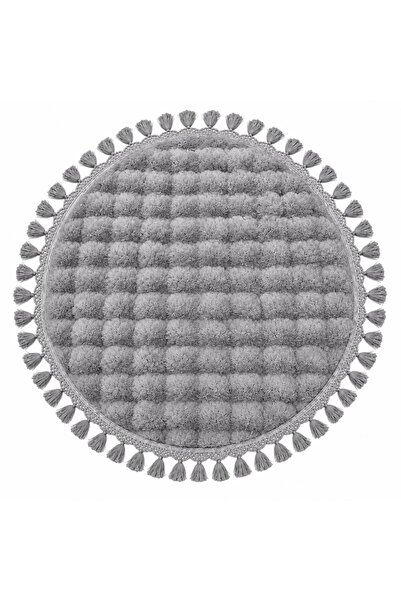 StarWeaveCarpet Yuvarlak Peluş Püsküllü Halı Lacivert Yumuşak Dokulu Kaymaz T...