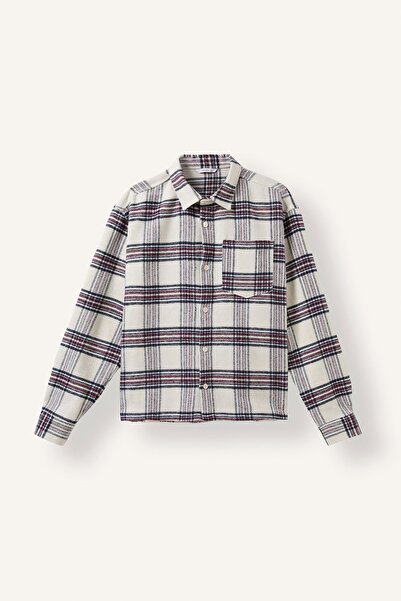DeFacto Boxy Fit Shirt with Collar Pockets Checkered Flannel Long Sleeve Shir...