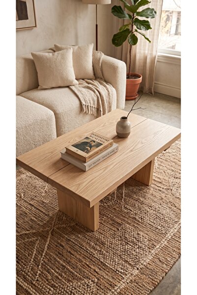 HZR Wood Doğal Ahşap Orta Sehpa 100x60 cm İskandinav Modern Salon Sehpası