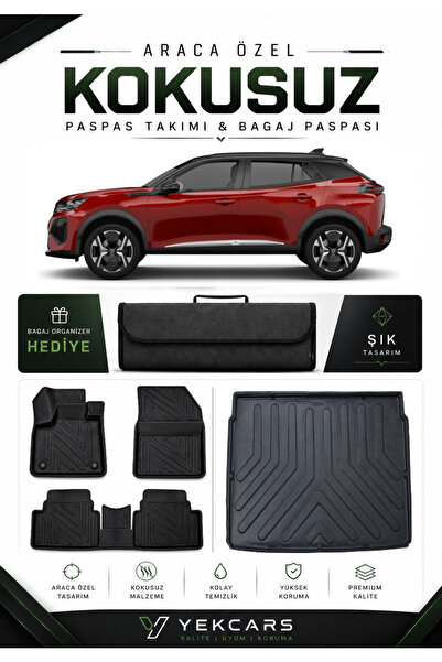 PEUGEOT 2008 HYBRİD 2026 MODEL ARACINIZA ÖZEL 4D KARBONLU KAUÇUK PASPAS TAKIMI VE ÜST BAGAJ HAVUZU