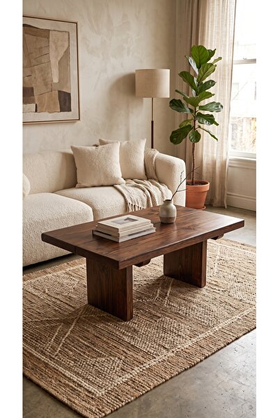HZR Wood Doğal Ahşap Orta Sehpa 100x60 cm İskandinav Modern Salon Sehpası