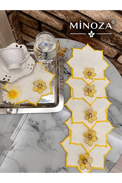 MİNOZA Star Shaped Colorful Embroidered Stain Resistant Fabric Presentation N...