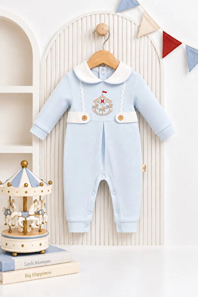Tuğra Bebe Carousel Embroidered Baby Collar Long Sleeve Baby Romper 100% Cott...