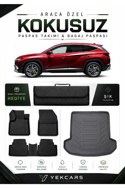 YEKCARS HYUNDAİ TUCSON 2026 MODEL ARACINIZA ÖZEL 4D KARBONLU KAUÇUK PASPAS TA...