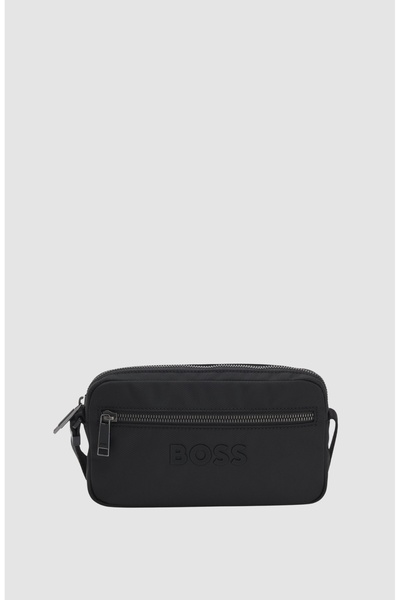 BOSS Erkek Dayanıklı Elmas Desenli Logo İmzalı Çapraz Askılı Fermuarlı Siyah ...