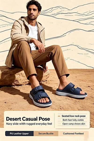 SaudEva Foot Minimalist Double Strap Slide with Refined Stitching Details