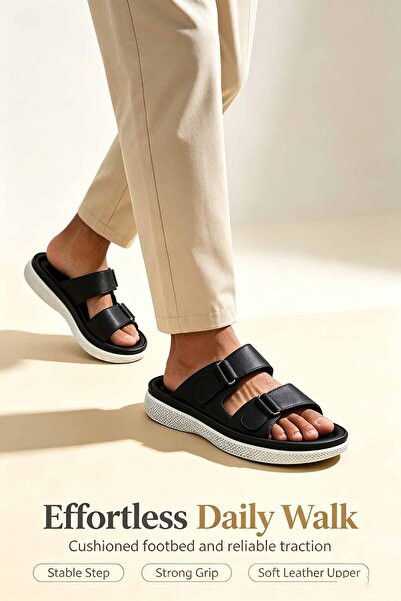 SaudEva Foot صندل بحزام مزدوج بتصميم بسيط مع تفاصيل خياطة أنيقة