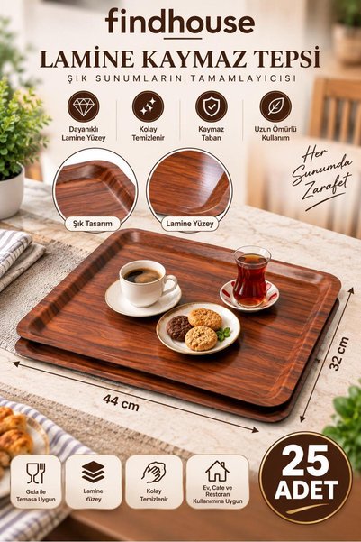 Bulika Laminated Non-Slip Base Serving Tray 25 Pcs 32X44 Workplace, Cafe, Res...