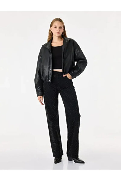 Koton Stone Detailed Regular Waist Cotton Straight Leg Denim Trousers with Po...