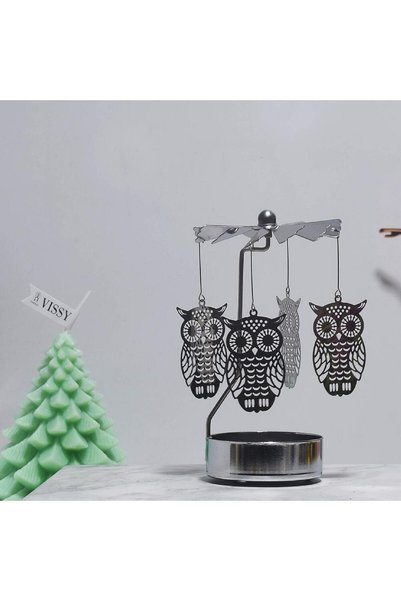 Generic Brand Rotating candle holder with owl, table decoration, metal, silver