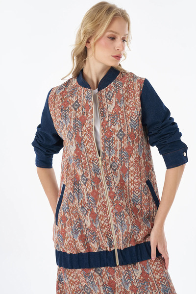 Kayra Denim Garnished Jacquard Jacket Tile