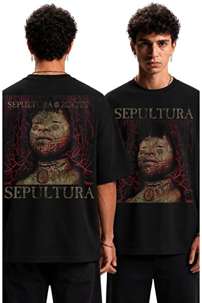Fuddy Moda Unisex Sepultra Roots Back Print T-Shirt, Oversized Rock Band Them...