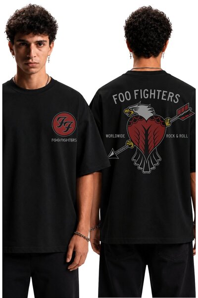 Fuddy Moda Unisex Foo Fighters Rock and Roll Back Print T-Shirt, Oversized Ro...