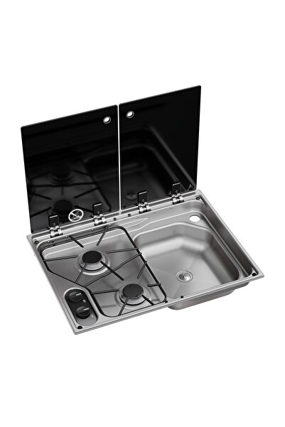 Dometic CVC1600G RH İki Gözlü Ocak ve Eviye Kombinasyonu Cam Kapaklı 600x450 mm