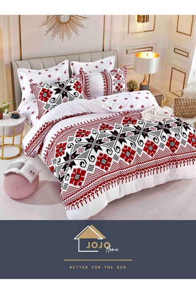 JOJO HOME Set lenjerie de pat dublu, 6 piese, cearceaf clasic fara elastic