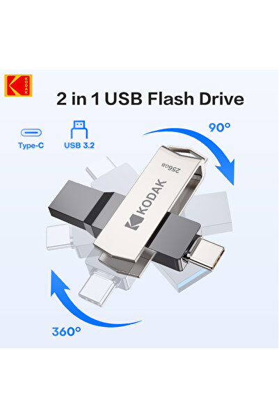 Kodak 32 GB 2 in 1 Type-C 256G USB3.2 Type-C 2 IN1 USB Flash Drive for Phone ...