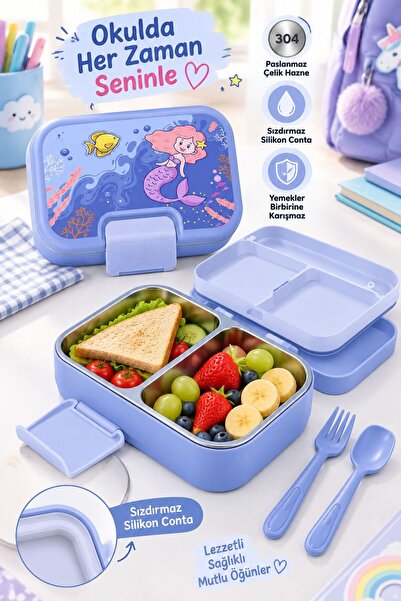 BuradaBuldun Titiz Happii 1030 ml Çelik Bölmeli Beslenme Kabı Sızdırmaz Silik...