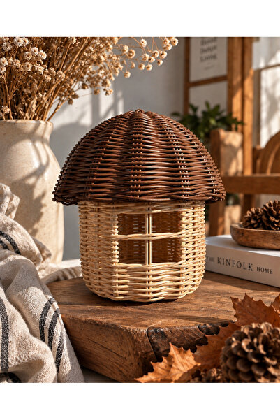 His Art Workshop Rattan Bambu Mantar Ev Kahverengi