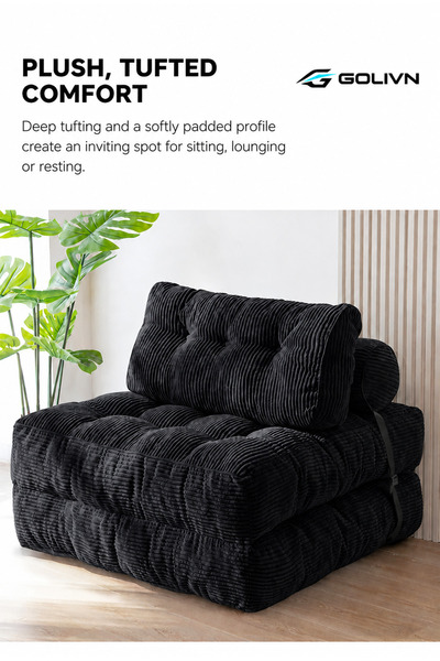 Golivn Convertible Foldable Sofa Bed Chair, Tufted Corduroy Sleeper Chair wit...