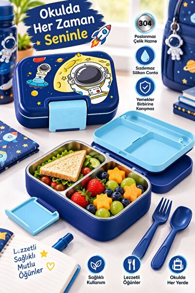 BuradaBuldun Titiz Happii 1030 ml Çelik Bölmeli Beslenme Kabı Sızdırmaz Silik...