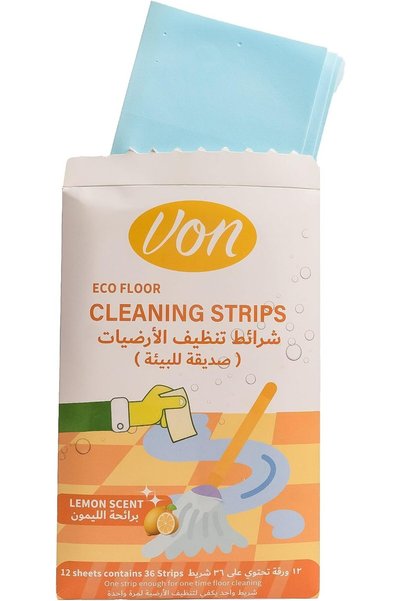 VON Eco Floor Cleaning Strips 36 Count with Lemon Scent-Zero Waste Mop Cleaner, Biodegradable Floor Cleaner Strips for Mopping-Non Toxic Multi Surface Cleaning Sheets for Tile Hardwood Laminate Vinyl