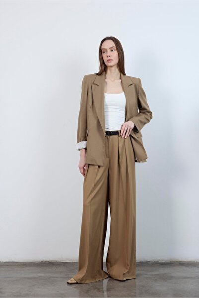 Fast Perry PİLİLİ PALAZZO KEMERLİ PANTOLON MOCCA