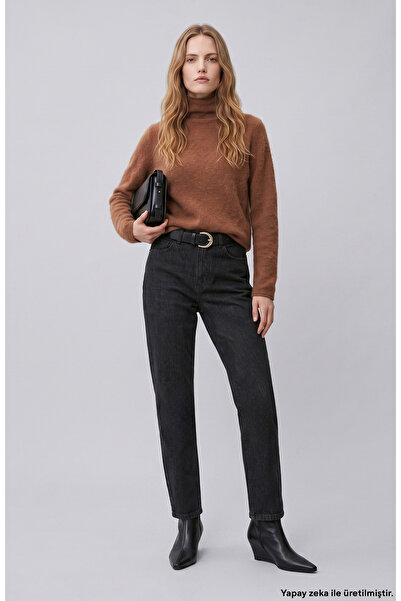 Network Siyah Mom Fit Denim Pantolon