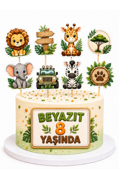 telaşe memuru İSİMLİ - Safari Pasta Süsü Çubuklu ve Şeker Kağıtlı Doğum Günü ...