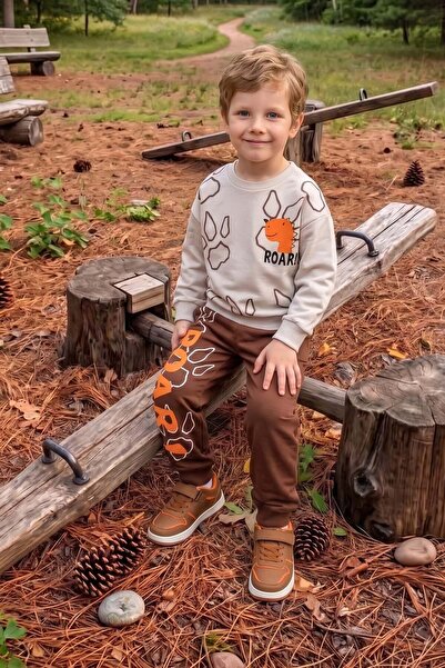 Fulla Moda Roar Text and Dinosaur Printed 2-Piece Boys' Set