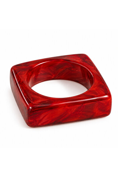 SOLÉORA COAST Kırmızı Reçine Kare Bileklik – Kalın Statement Bangle Modern Şı...