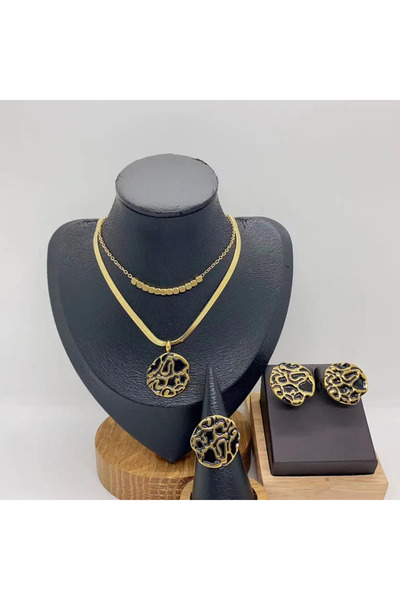 Peach Jewelry Σετ Ανάγλυφος Κύκλος Μαύρος Ανοξείδωτο Ατσάλι 304 Επιχρυσωμένο