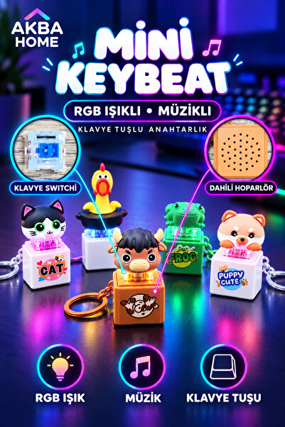 AKBA HOME Mini KeyBeat RGB Işıklı Müzikli Klavye Switchli Sevimli Figür Anaht...