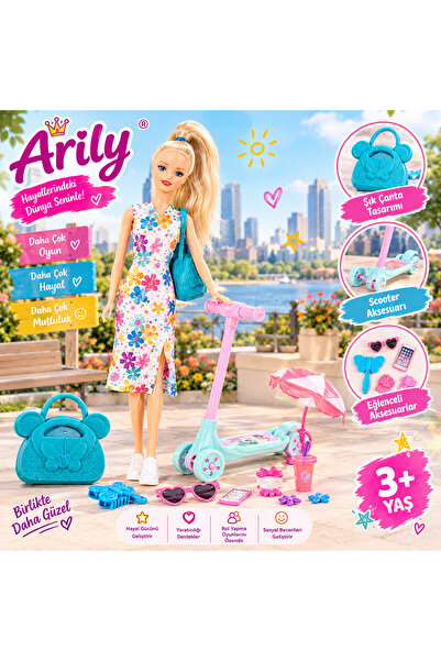 Han toys Aksesuarlı Oyuncak Bebek Seti Scooter ve Çantalı 3+ Yaş