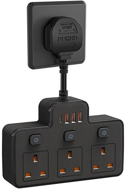 Generic Multi Plug Extension with Flexible Plug, 3 Way 3 USB Plug Adaptor, In...