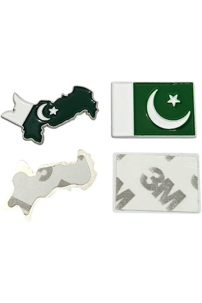 Generic Pakistan Flag & Map Metal Sticker, 2-Piece Set 3M Adhesive Backing, E...