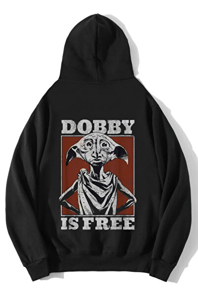BRZ COLLECTION Unisex Oversize Dobby Is Free Hoodie Siyah