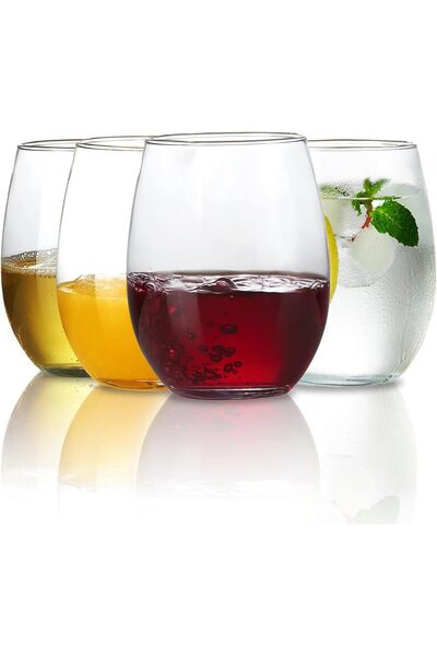 Noonedibs Set 4 Pahare De Vin Fără Coadă, Sticlă Clară Rezistentă La Spargere...