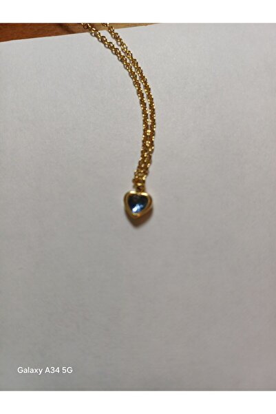 Peach Jewelry Μενταγιόν Καρδιά Κλασσική Με Γαλάζιο Ζιρκόν Και Lobster Trigger...
